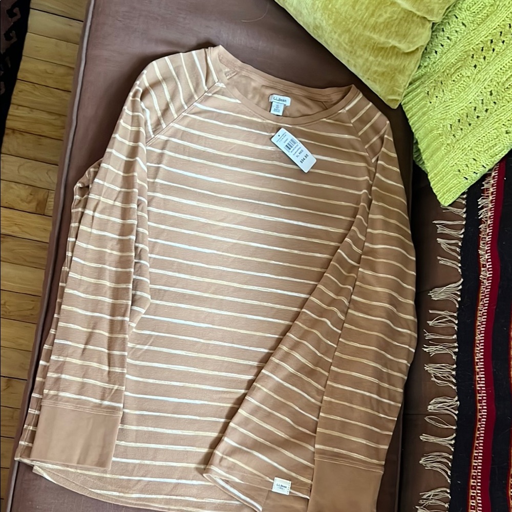L.L. Bean Tan Striped Jersey Top NWT